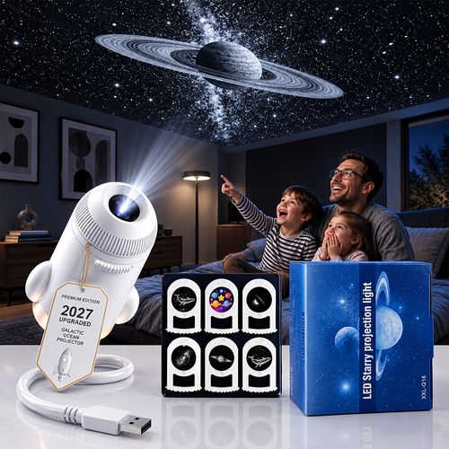 Galaxy Starry Sky Night Light Projector, 2 in 1 function with 6 slides, USB portable, adjustable brightness, 360 degree rotating projection of the Milky Way and ocean, suitable for bedrooms, ceilings, home and car interior decoration.