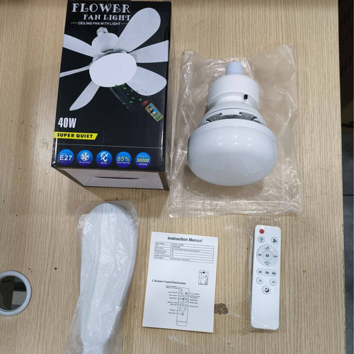 Multifunctional 40W LED Fan Bulb with Foldable Blades, Adjustable Wind Speed ​​and Brightness, and Remote Control (Indoor Fan Light)