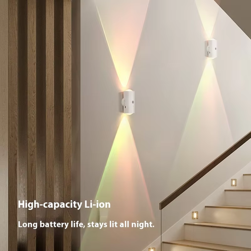 Seven-color LED sensor light, intelligent human body sensor, rechargeable magnetic magic wall light, suitable for staircase lighting.