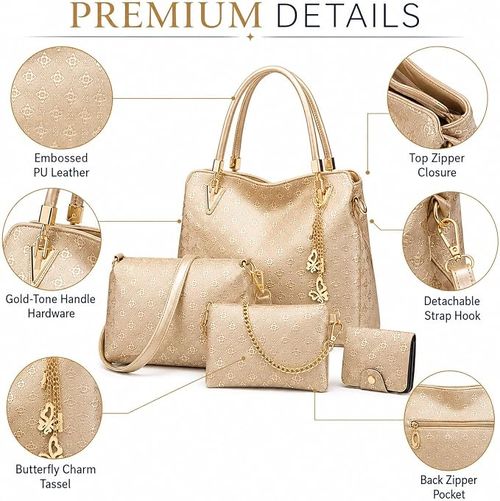 Pahajim Women Fashion Handbags set 4pcs PU Leather shoulder Bags Tote Bags Wallets Butterfly Chain Accessories