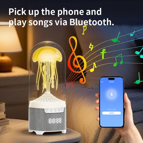 Smart voice-controlled jellyfish lamp, seven-color gradient ambient light, Bluetooth speaker night light, desktop alarm clock wake-up light