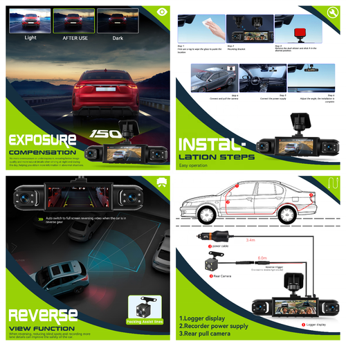 3.16-inch Dashboard Cam 1080P 4-Lens Digital Video Recorder Camera