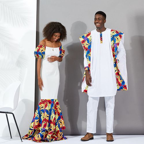Manufacturers of African clothing three-piece wide-sleeved shirts and trousers wax printed clothing African men's wear.
