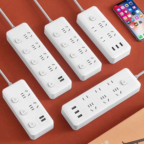 Smart power strip with long cord, multiple outlets, USB ports, suitable for home and office use, multi-functional power strip.