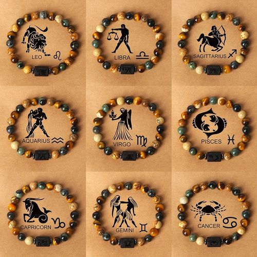 Natural stone beaded tiger's eye picture stone bracelet, twelve constellation bracelet wholesale