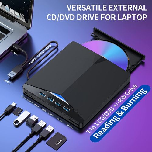 Multifunctional External Optical Drive  DVD Burner, USB 7 in 1 CD Drive, and Type C Expansion Drive