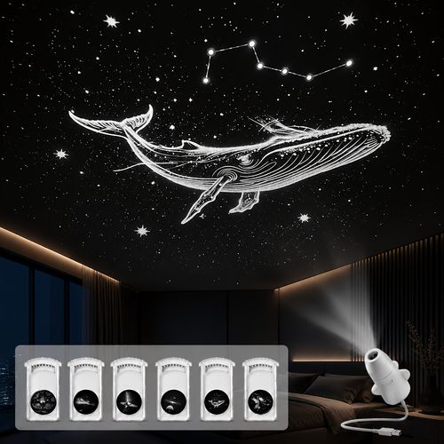 Galaxy Starry Sky Night Light Projector, 2 in 1 function with 6 slides, USB portable, adjustable brightness, 360 degree rotating projection of the Milky Way and ocean, suitable for bedrooms, ceilings, home and car interior decoration.