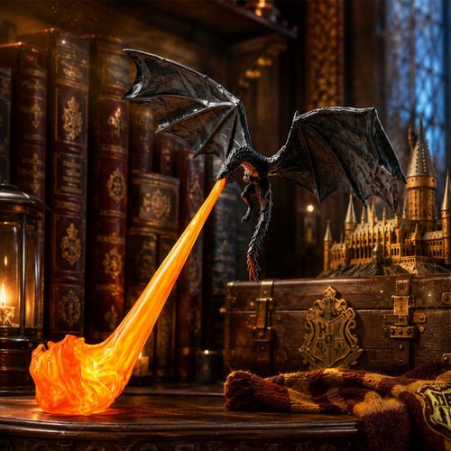 3D Printed Fire-Breathing Fantasy Shelf Decor,Dragon Nook Bookshelf Light, Flying Black Dragon Design with Red Flame,Halloween Shelf Display for Reading Corner,Book Lovers Gift,Reading Room Collection