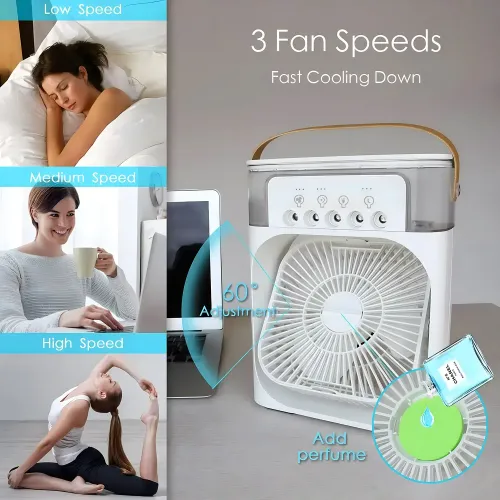 Mini Portable Air Conditioner with 3 Speeds, Cooling Mist, Personal Air Cooler, Cooling Fan, Evaporative Mini Air Conditioner