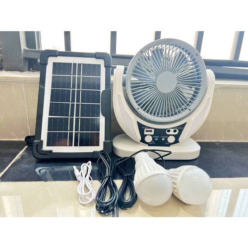 6 inch multi functional LED desk fan with USB AC DC power supply and rechargeable solar power.