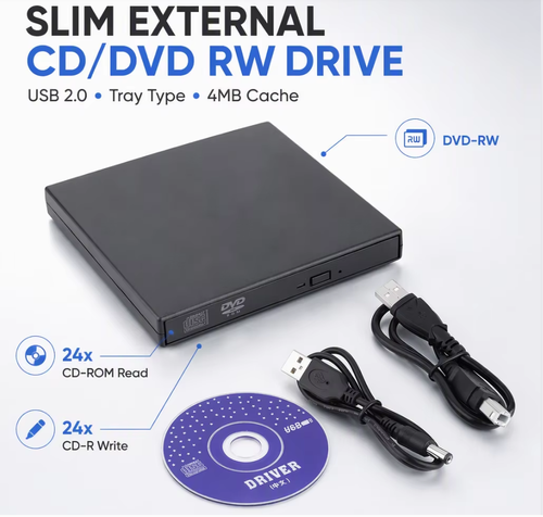 External CD DVD Drive USB 2.0 Slim Portable CD Reader High Speed ​​DVD Writer for Laptops and Desktop PCs  Windows OS & MacBook Pro Black