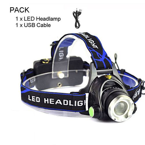 Portable outdoor hunting hiking high-power waterproof emergency USB rechargeable LED headlamp flashlight zoomable headlamp
