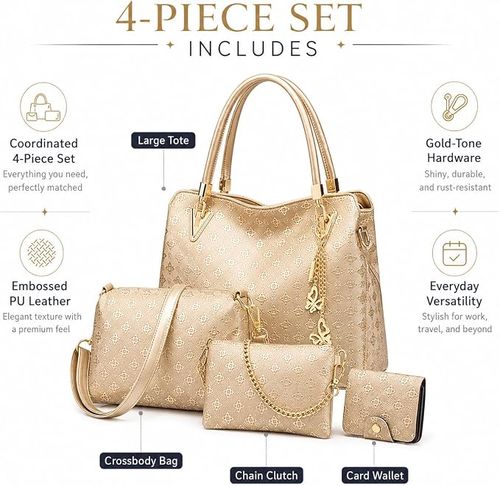 Pahajim Women Fashion Handbags set 4pcs PU Leather shoulder Bags Tote Bags Wallets Butterfly Chain Accessories