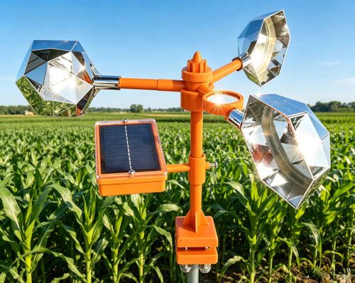Bird repellent solar-powered large-capacity bird repelling device with 360-degree reflective wind-driven rotation.