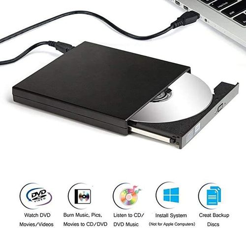 External CD DVD Drive USB 2.0 Slim Portable CD Reader High Speed ​​DVD Writer for Laptops and Desktop PCs  Windows OS & MacBook Pro Black