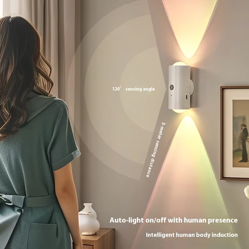 Seven-color LED sensor light, intelligent human body sensor, rechargeable magnetic magic wall light, suitable for staircase lighting.