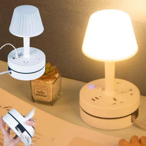 GRFIT LED Table lamp LED Desk Lamp with 2 USB Charging Ports and 3 AC Outlet, Plug-in Eye Protection Desk Lamp Bedside Light with 3 Lighting Modes, Phone Holder Eye Protection Desk Lamp