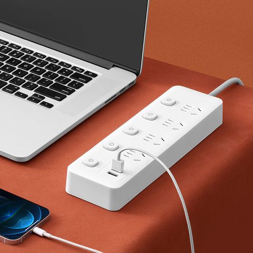 Smart power strip with long cord, multiple outlets, USB ports, suitable for home and office use, multi-functional power strip.