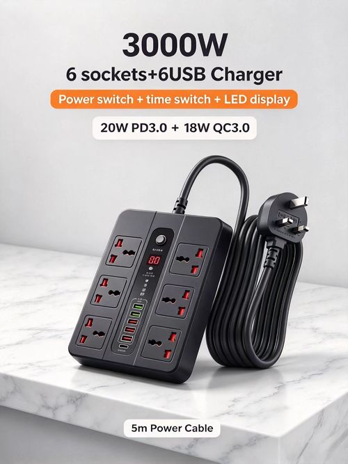 Universal socket with timed shut off, multi USB multi port power strip with wiring