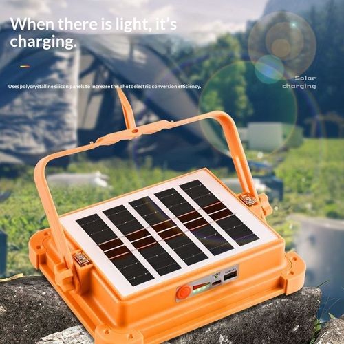 Solar powered, waterproof, portable outdoor emergency LED camping light with USB charging, high power courtyard light, floor standing floodlight.