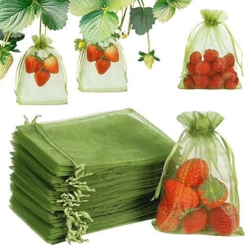 GliSun 100Pcs Fruit Protection Bags 6x9 Inch, Green Mesh Netting Cover with Drawstring Pest Barrier for Grapes Tomato Strawberry Blueberry - Garden Supplies for Vegetables & Fruit Trees