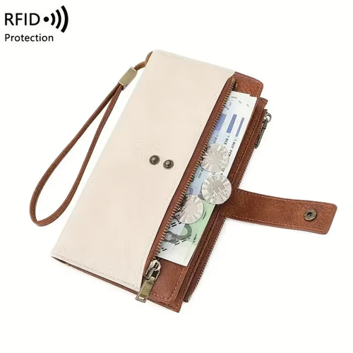 🔥Women's long wallet, stylish clutch, elegant solid color RFID blocking wallet