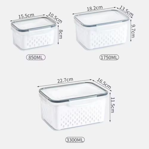 3pcs Refrigerator Storage Box Fridge Organizer Fresh Vegetable Fruit Drain Basket Storage Container Pantry Kitchen Organizer