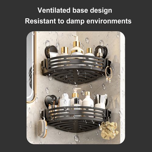 2-Pack Triangle Shower Shelf with Hooks – No Drilling, Removable Bathroom & Kitchen Storage Organizer