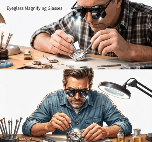 Precision LED Magnifier Glasses – Interchangeable Lenses, Dual LED, Hands-Free 💡