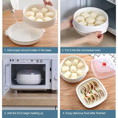 🔥Hot Sale🔥 2-Tier Square Microwave Steamer – Multifunctional Heating & Thermal Insulation Utensil