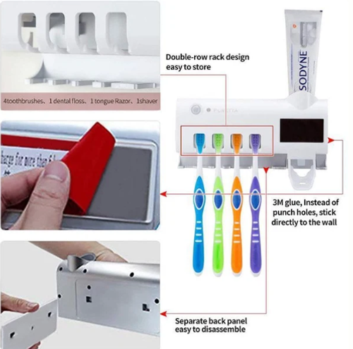 Hot Sale🔥60%OFF🔥✨3-in-1 Smart Toothbrush Station – UV  Sanitising , Family Storage & Toothpaste Dispensing