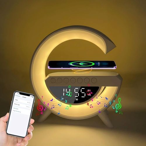 Mini G-Type Wireless Charging Speaker,Clock Alarm LED Desk Lamp All-in-One Machine