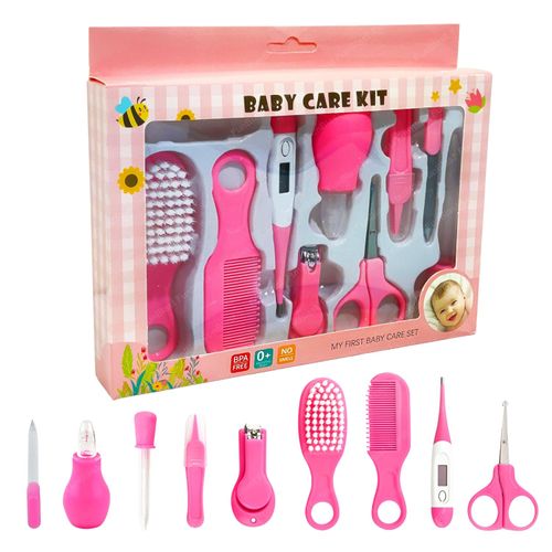 FunBlast Baby Grooming Kit - 10 Pieces Baby Toddlers Manicure Grooming Kit with Nail, Hair, Ear Grooming Tools, Healthcare Accessories Kit for New Born Baby & Toddlers (Pink)