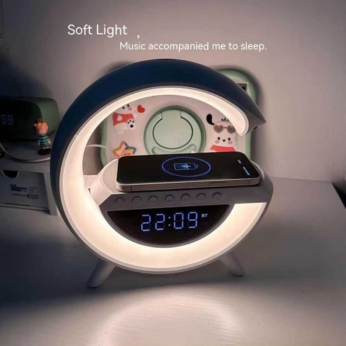 Mini G-Type Wireless Charging Speaker,Clock Alarm LED Desk Lamp All-in-One Machine