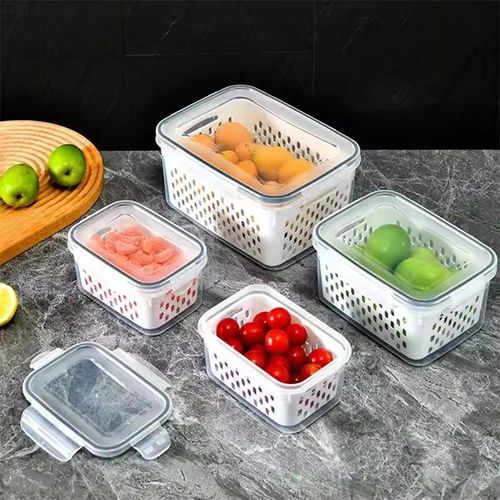 3pcs Refrigerator Storage Box Fridge Organizer Fresh Vegetable Fruit Drain Basket Storage Container Pantry Kitchen Organizer