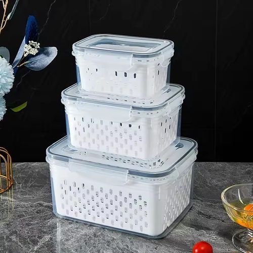 3pcs Refrigerator Storage Box Fridge Organizer Fresh Vegetable Fruit Drain Basket Storage Container Pantry Kitchen Organizer
