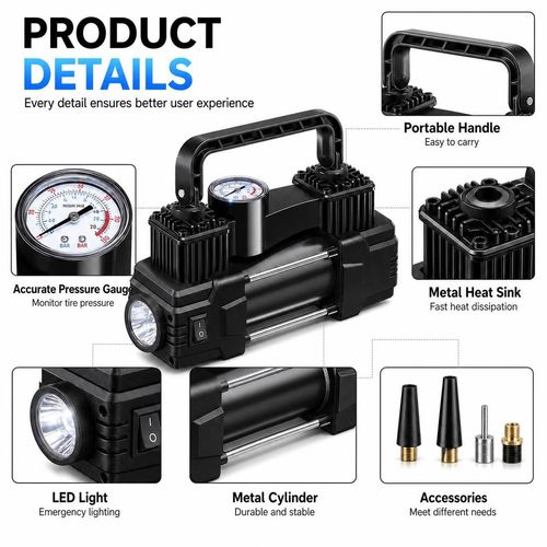 Hot Sale🔥60%OFF🔥Air Pump Tire Inflator Portable Air Compressor 150 PSI 12V Fast Inflation Car Tyre Inflator With LED Light For All Vehicle