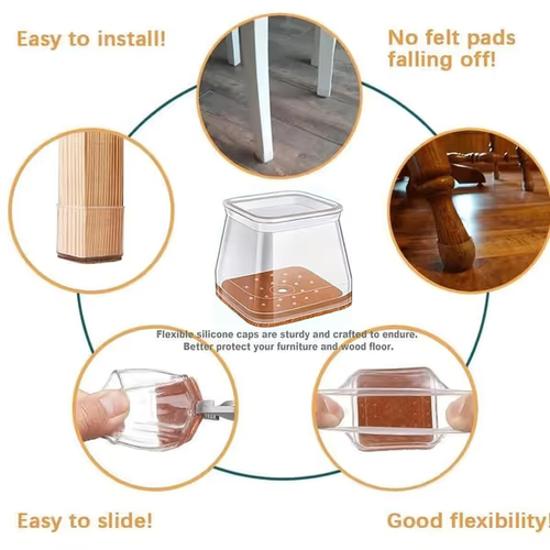 Hot Sale🔥60%OFF🔥24PCS set  Square Chair Leg Protectors for Hardwood Floor Fits All Shape Chair Mat for Wood and Tile Floors. Chair Leg Universal Cover Elastic Mold