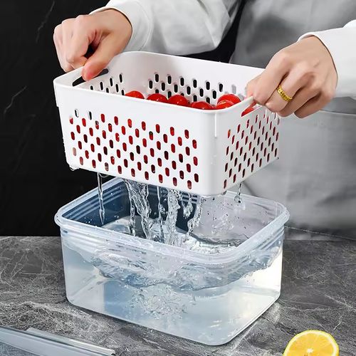 3pcs Refrigerator Storage Box Fridge Organizer Fresh Vegetable Fruit Drain Basket Storage Container Pantry Kitchen Organizer