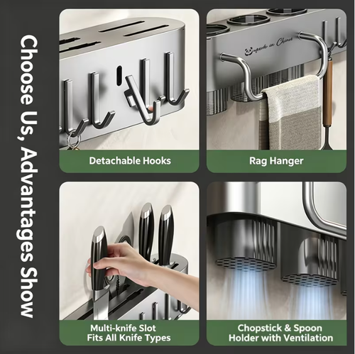 Hot Sale🔥60%OFF🔥Multi-Functional Heavy-Duty Carbon Steel Knife Holder, Organizer Rack for Knives, Utensils & Cutting Boards