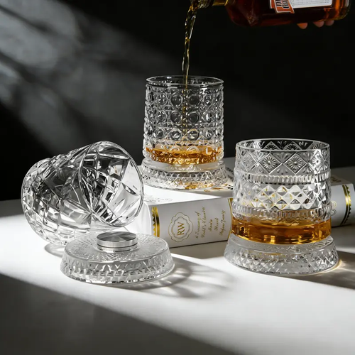 Luxury 360° Spinning Crystal Glass, elegant European-style bar supplies and gifts.4PCs set