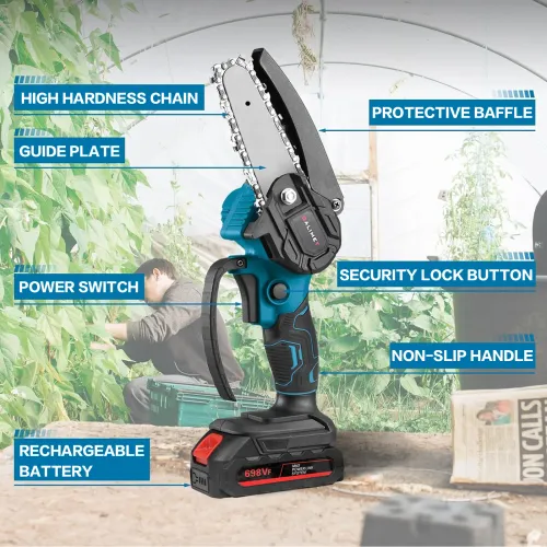 6-Inch  Cordless Chainsaw Kit with Storage Box & Precision Tool Set – Lightweight, High-Hardness Chain, Compatible with 21V Battery – Ideal for Woodworking, Gardening, Logging, and DIY Home Projects
