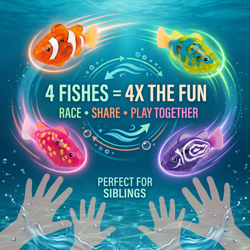 4Pcs Induction Activated | LED Light Up | Auto-Swimming Bath Toy