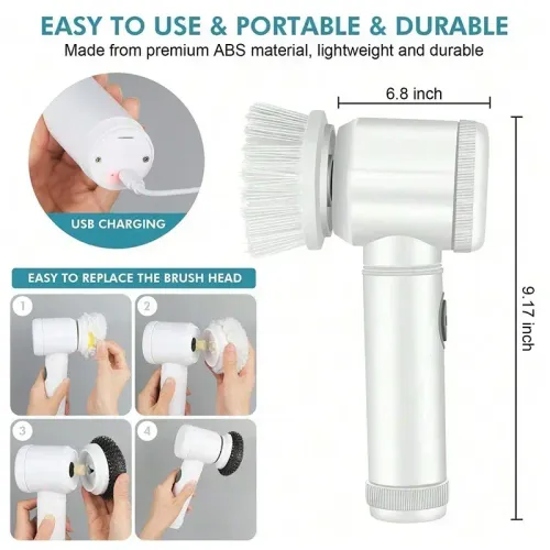 Hot Sale🔥60%OFF🔥Cordless Electric Spin Scrubber with 5 Brushes,IPX7 Waterproof Rechargeable Bathroom Cleaner for Tile, Shower, Grout Cleaning