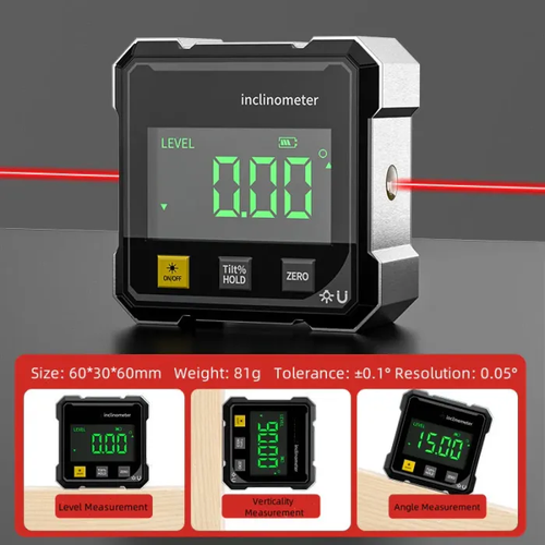 2026 New 4-Side Magnetic Digital Angle Gauge with Laser
