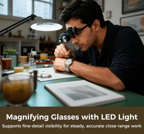 Precision LED Magnifier Glasses – Interchangeable Lenses, Dual LED, Hands-Free 💡