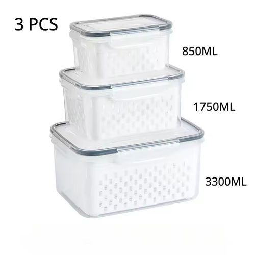3pcs Refrigerator Storage Box Fridge Organizer Fresh Vegetable Fruit Drain Basket Storage Container Pantry Kitchen Organizer