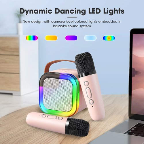 Limited-time🔥60%OFF🔥🌸🔥🔥Mini Karaoke Machine with two Wireless Microphones（Pink）