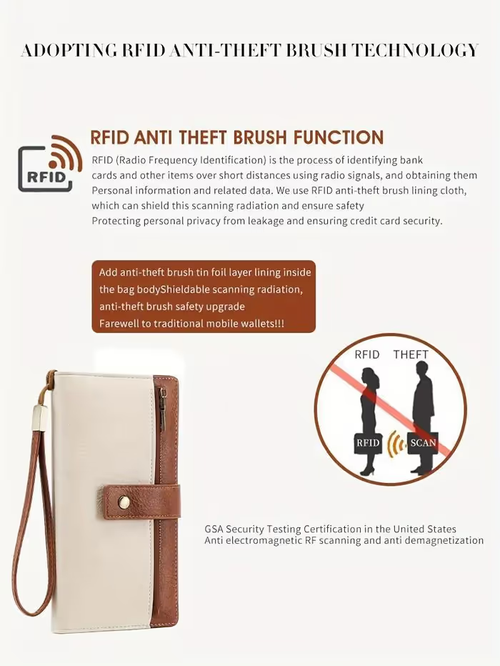 🔥Women's long wallet, stylish clutch, elegant solid color RFID blocking wallet