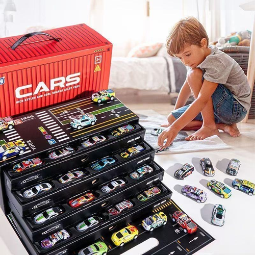 48 Mini Pull-Back Cars with Built-In Garage Set